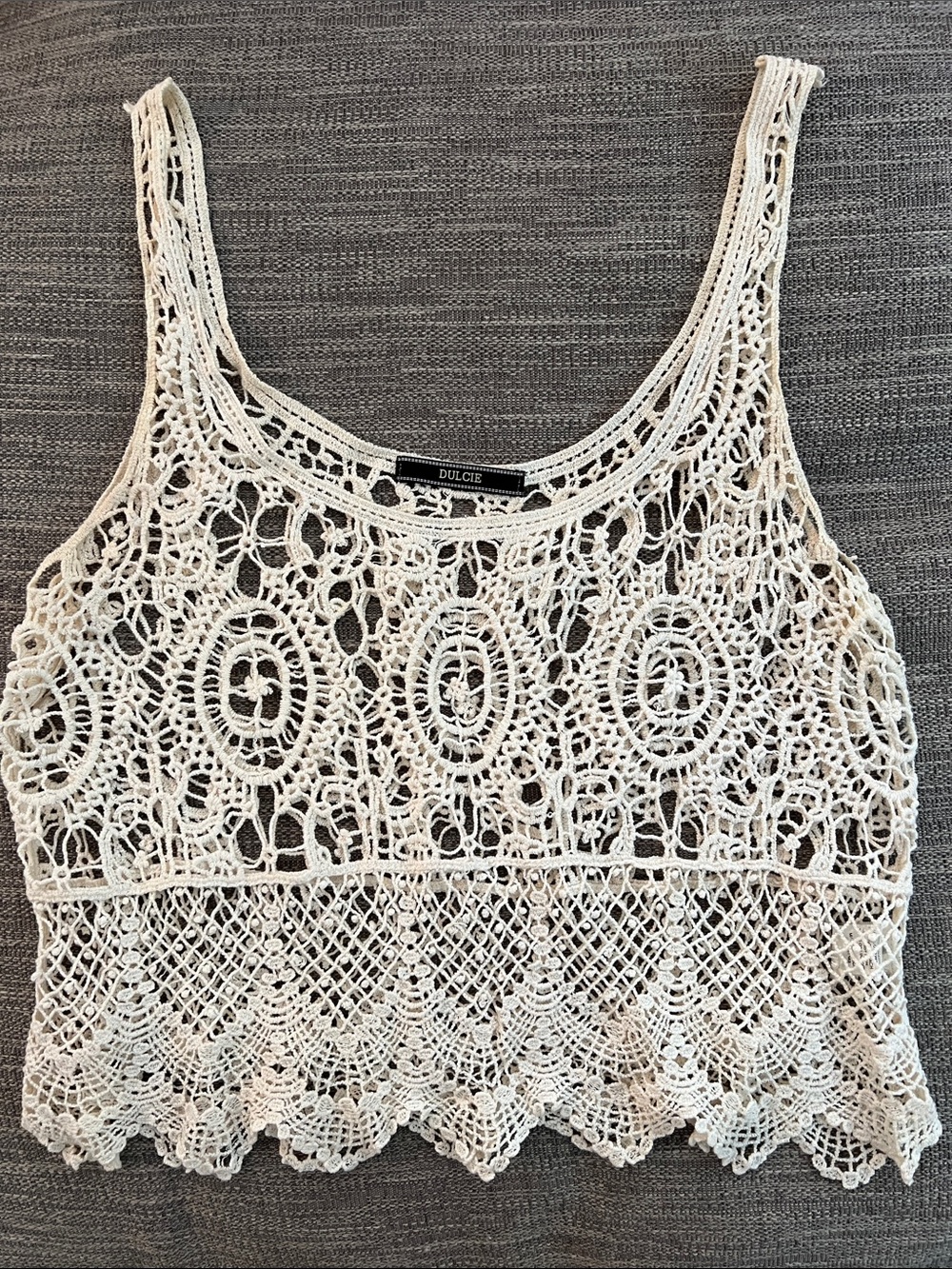 Dulcie Cream Crochet Crop Camisole - Lace Overlay Tank